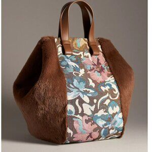 Anthropologie Carpet Floral Print Faux Fur Satchel